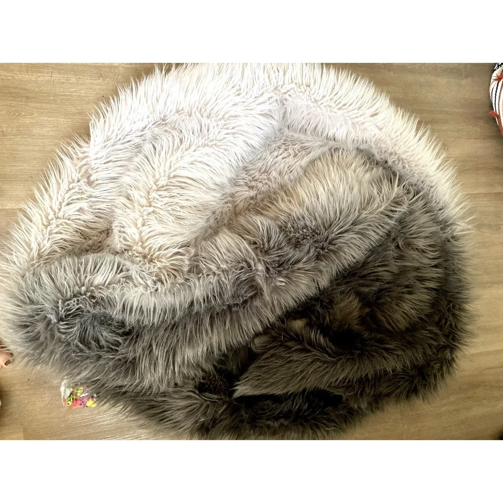 RH Teen‎ Kashmir Faux Fur Bean Bag Slip Cover Only Ombre White Gray Restoration